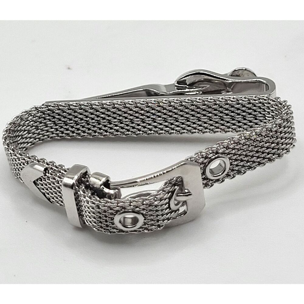 Swank Silvertone Mesh Belt Tie Clip 2in